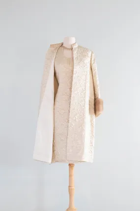 *Florence Sisman Collection* 1960's Metallic Gold Brocade Cocktail Dress With Coat / ML *Florence Sisman Collection* 1960's Metallic Gold Brocade Cocktail Dress With Coat / ML