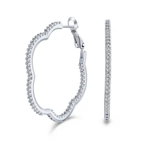 Flower Clover Pave CZ Cubic Zirconia Hoop Earrings Silver Plated Flower Clover Pave CZ Cubic Zirconia Hoop Earrings Silver Plated