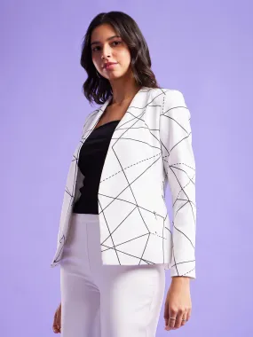 Geometric Print Blazer And Trouser Co-ord - White Geometric Print Blazer And Trouser Co-ord - White