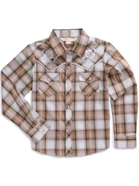 Girl's Ely Cattleman Plaid Western Snap Shirt with Floral Embroidery Girl's Ely Cattleman Plaid Western Snap Shirt with Floral Embroidery