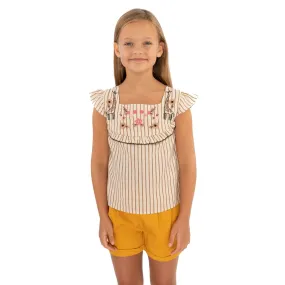 Girls Stripe Cotton Square Neck Short Sleeve Tops Girls Stripe Cotton Square Neck Short Sleeve Tops