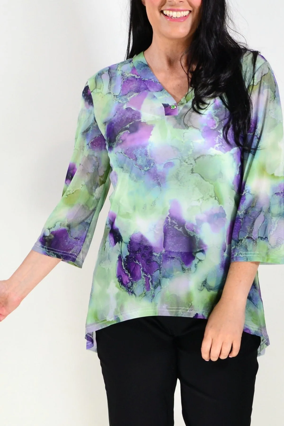 Green Purple Mesh Ladies Tunic Top