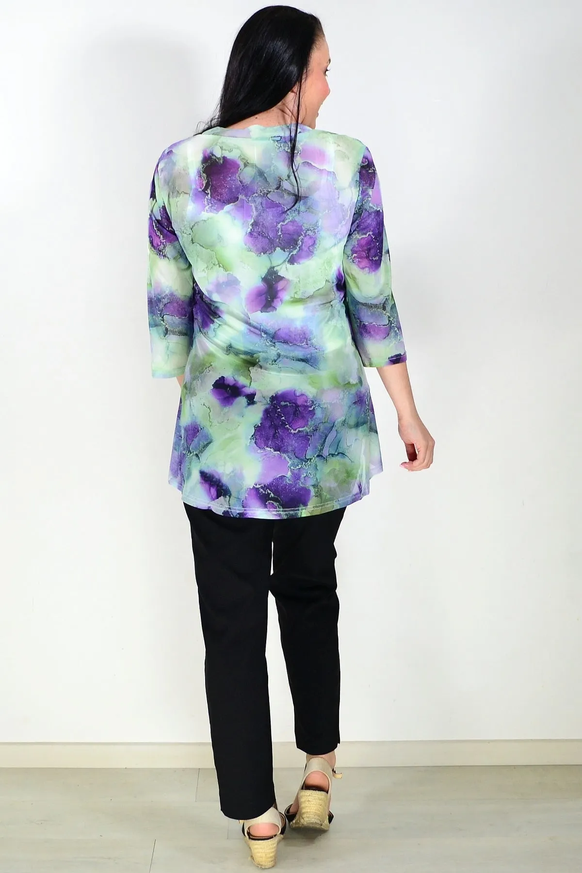 Green Purple Mesh Ladies Tunic Top
