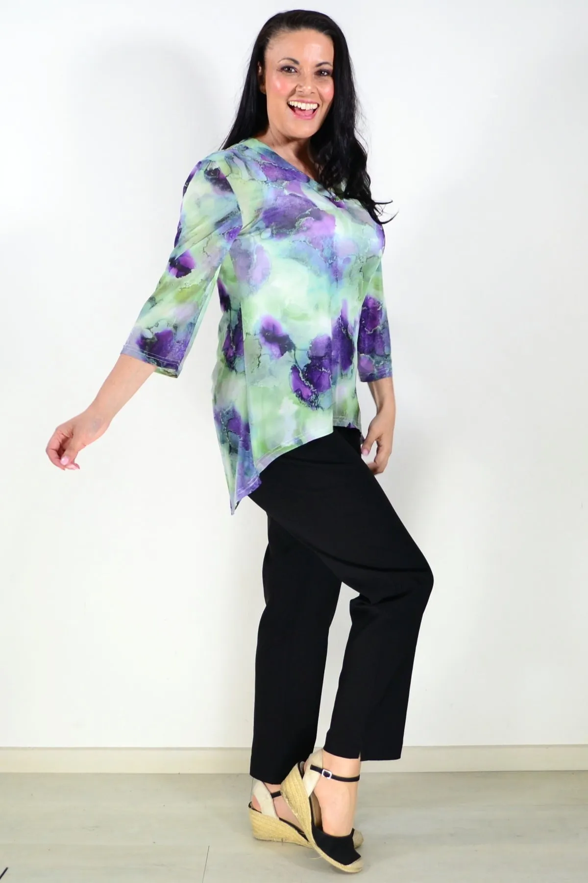 Green Purple Mesh Ladies Tunic Top