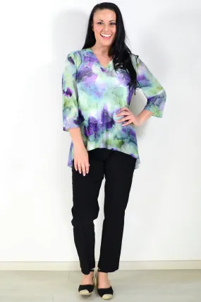 Green Purple Mesh Ladies Tunic Top Green Purple Mesh Ladies Tunic Top
