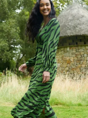 Green Zebra Print V-Neck Midi Dress Green Zebra Print V-Neck Midi Dress