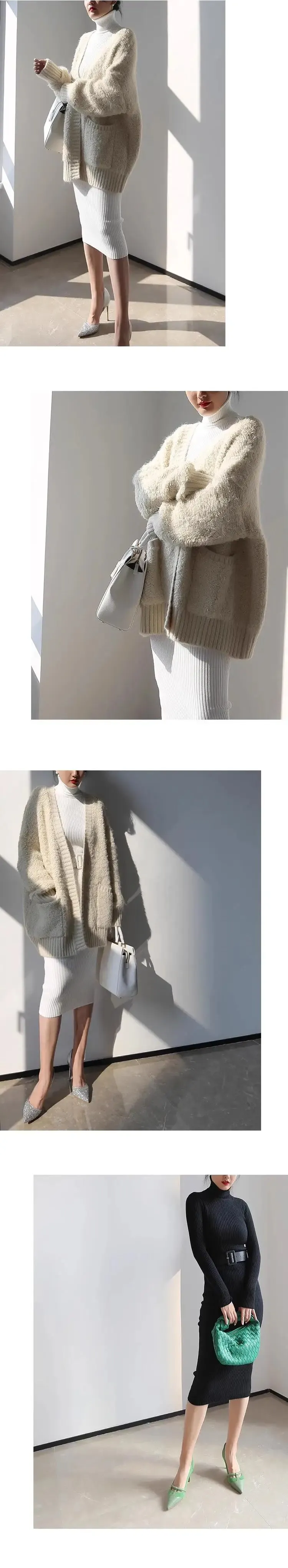 H Han Queen Knitted Turtleneck Sweater Bodycon Dress Bottoming Women Soft Elastic Autumn Winter Midi Party Dresses With Belt