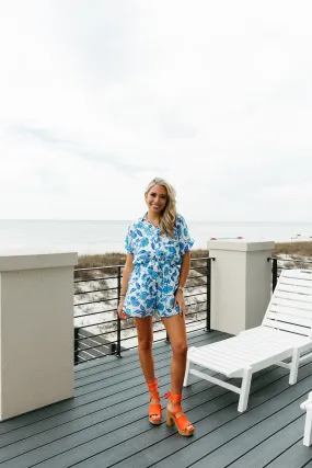 Heather Floral Romper - Ivory/Blue Heather Floral Romper - Ivory/Blue