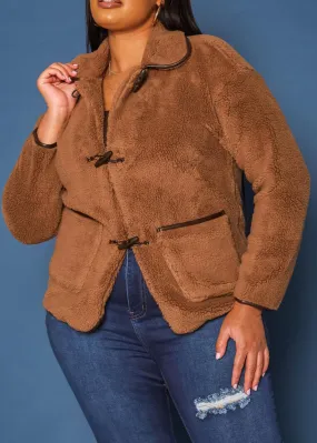 Hi Curvy Plus Size Faux Fur Toggle Duffle Coat With Pockets Hi Curvy Plus Size Faux Fur Toggle Duffle Coat With Pockets