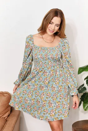 Honey Floral Smocked Flounce Sleeve Square Neck Dress Honey Floral Smocked Flounce Sleeve Square Neck Dress