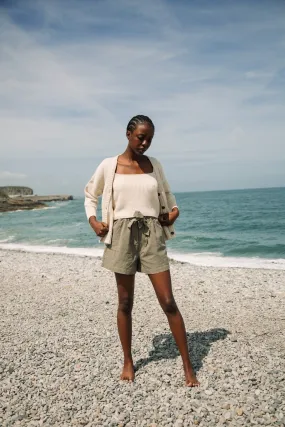 Honor-May Cotton Linen Shorts in Khaki Honor-May Cotton Linen Shorts in Khaki