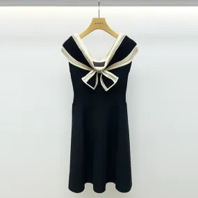 Korean Fashion Clothes Women 2022 Summer Elegant Bow A-line Mini Dress Black Knitted Vestido Feminino Korean Fashion Clothes Women 2022 Summer Elegant Bow A-line Mini Dress Black Knitted Vestido Feminino