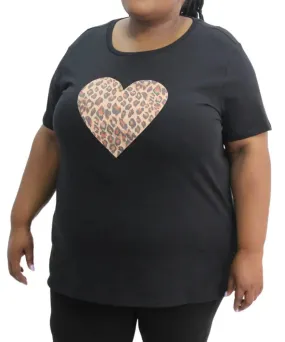 Ladies Printed Animal Print Heart Tee Ladies Printed Animal Print Heart Tee