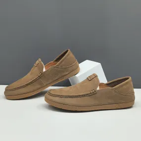 Men Vintage Solid Leather Soft Flat Loafers Men Vintage Solid Leather Soft Flat Loafers