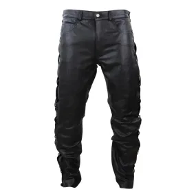 Mens Real Leather Biker Jeans Laced Tassel Western Cowboy Riding Pants Trousers Mens Real Leather Biker Jeans Laced Tassel Western Cowboy Riding Pants Trousers