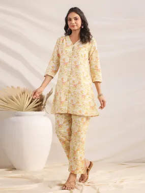 Off White Cotton Floral A-Line Co-ord Set Off White Cotton Floral A-Line Co-ord Set
