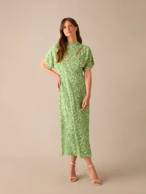 Petite Green Ditsy Print Tuck Waist Midi Dress Petite Green Ditsy Print Tuck Waist Midi Dress