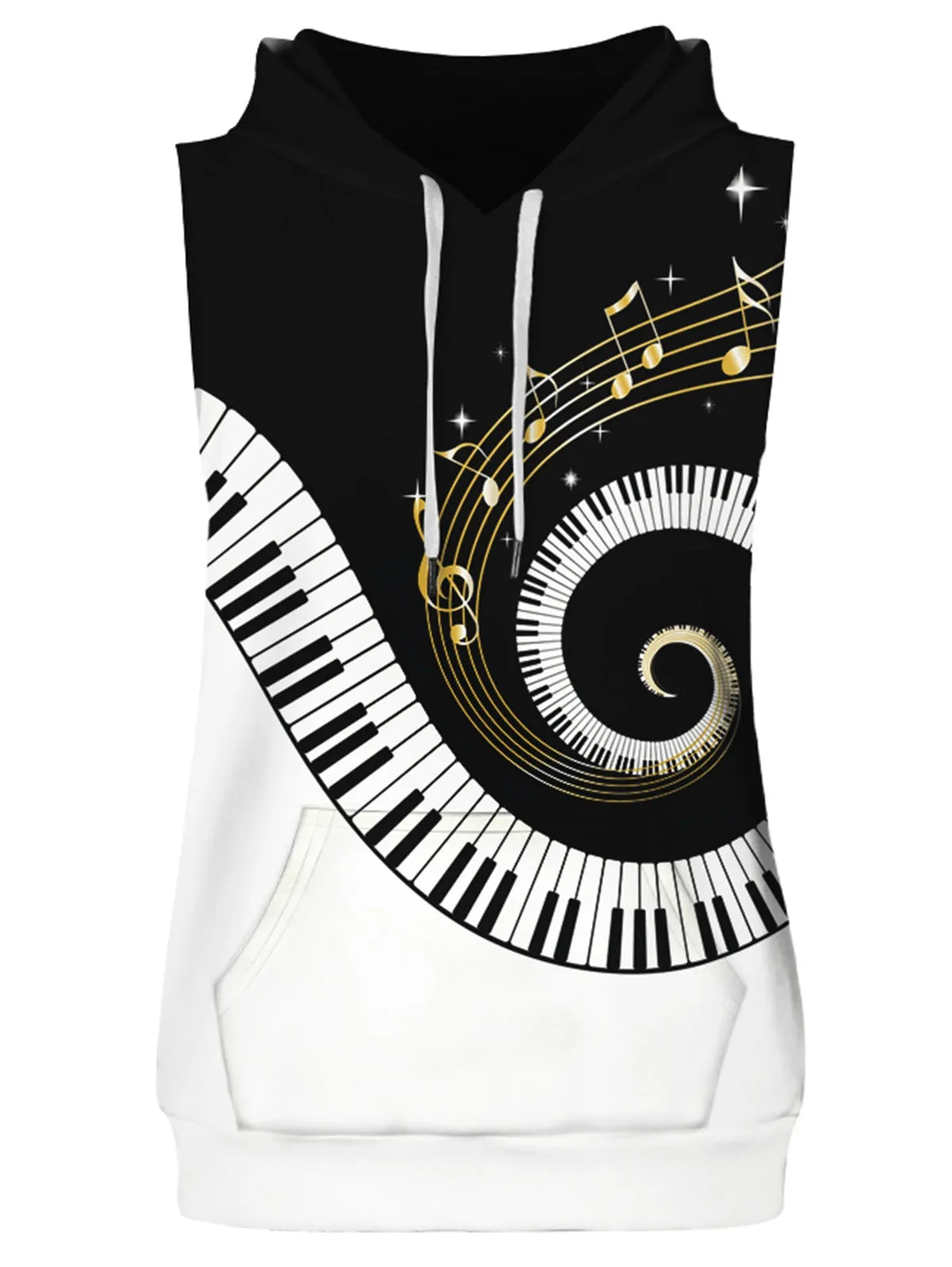 Piano Key Printed Sleeveless Hoodies Tank Top and Shorts