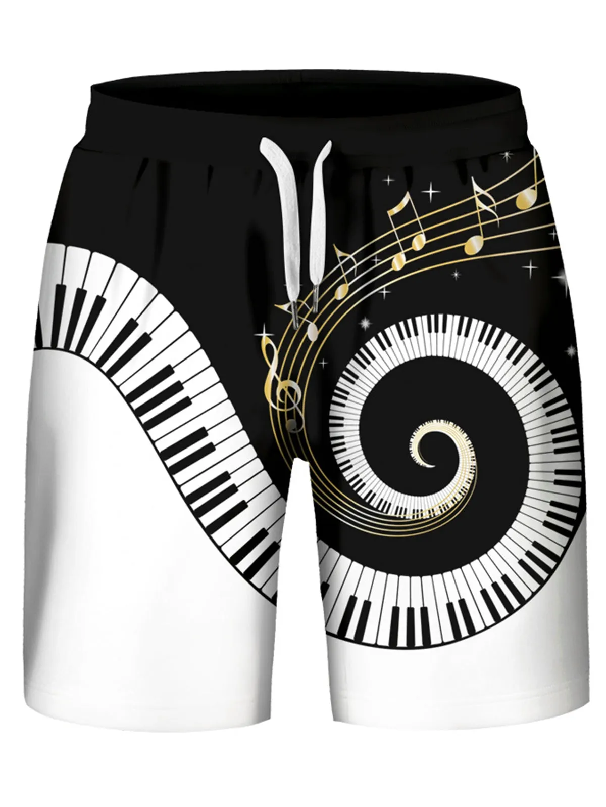 Piano Key Printed Sleeveless Hoodies Tank Top and Shorts