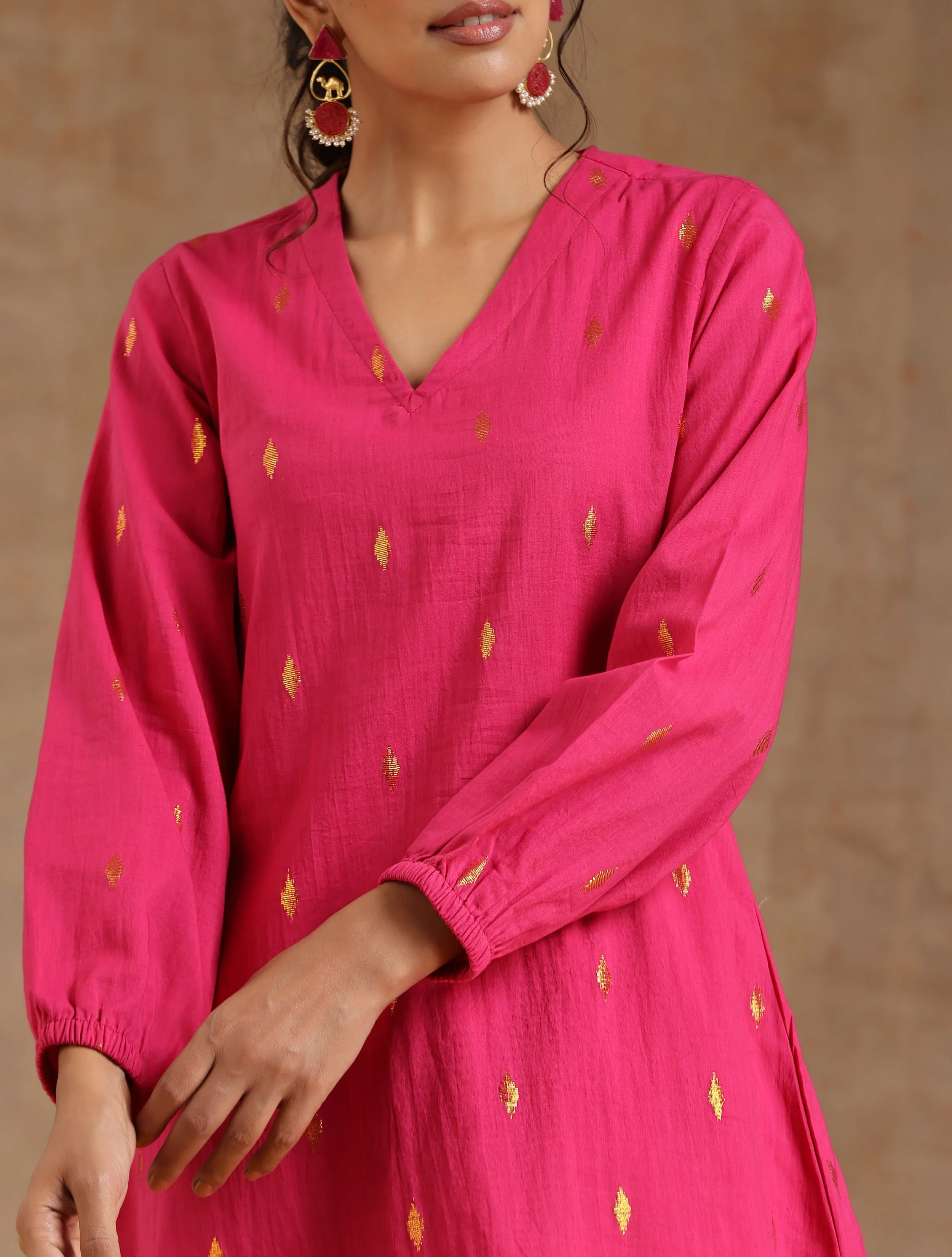 Pink Gold Cotton Short Co-Ord Set