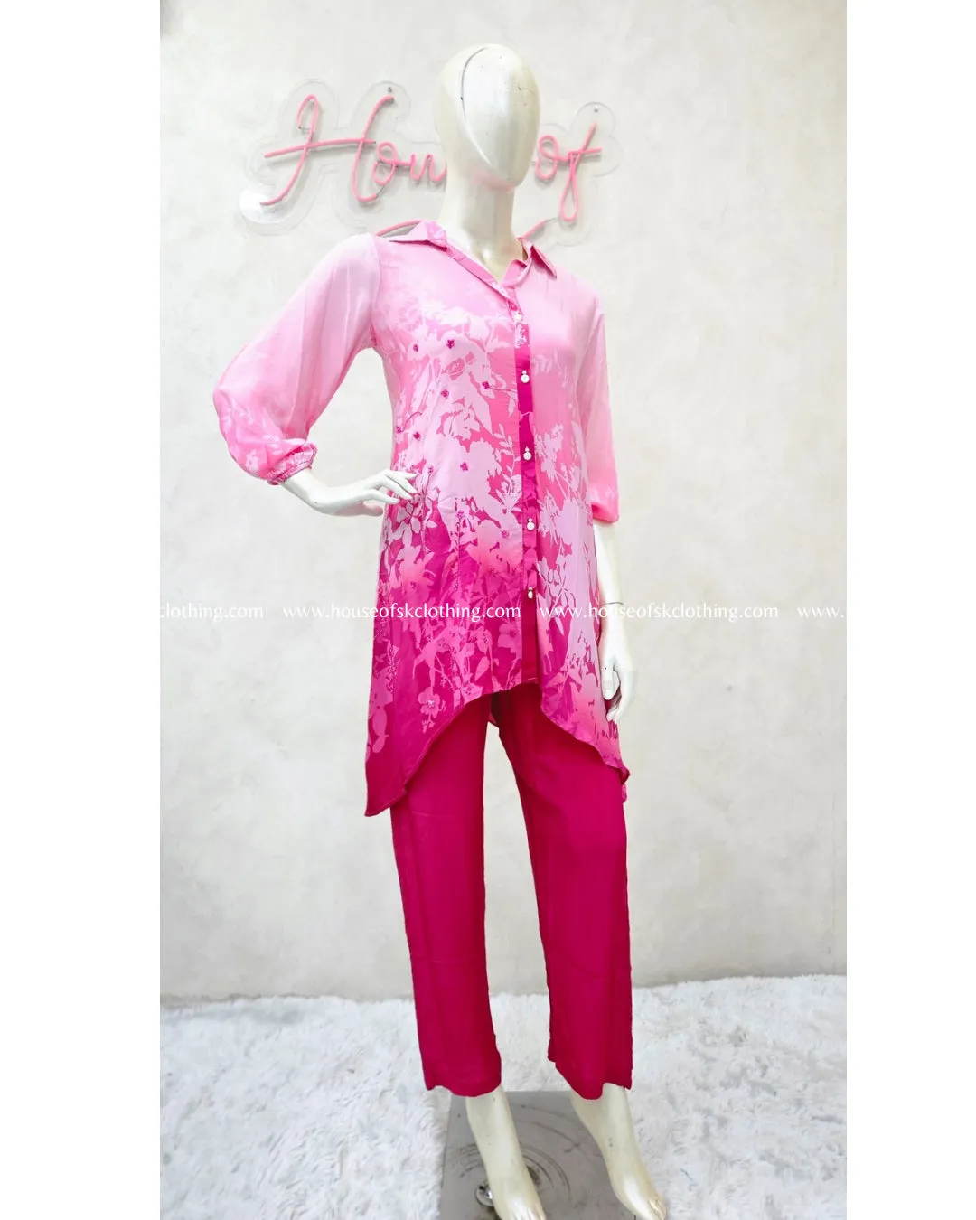 Pink Premium Crepe Coord Set