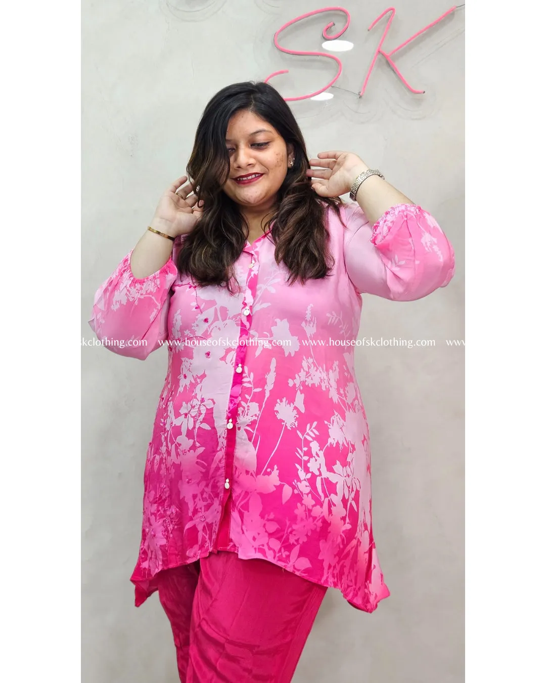 Pink Premium Crepe Coord Set