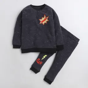 Polka Tots Boom Full sleeve tshirt with lounge pant set - Black Polka Tots Boom Full sleeve tshirt with lounge pant set - Black