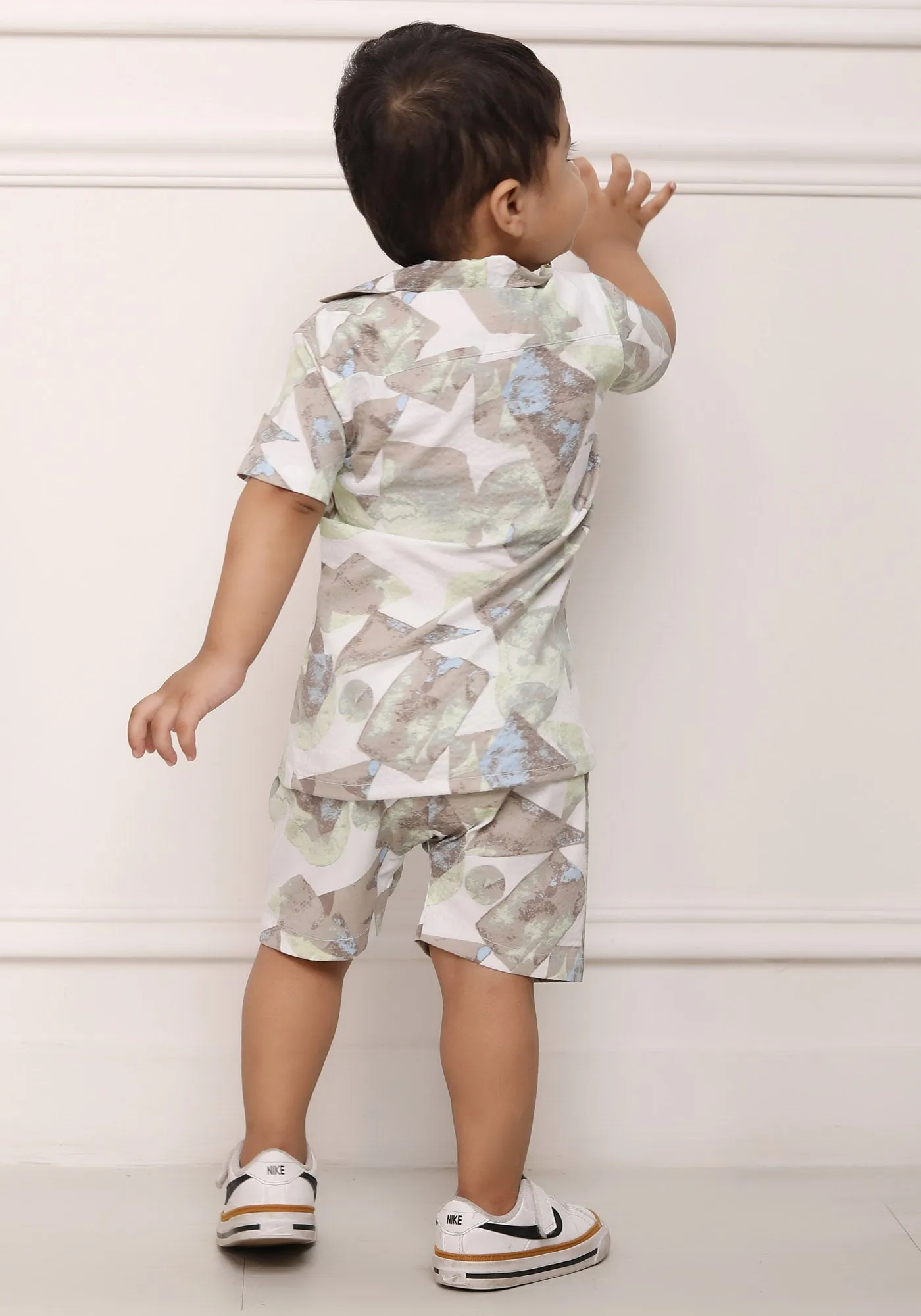 Polka Tots Cotton Half Sleeves Shirt With Shorts/Co-ord - White