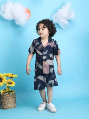 Polka Tots Half Sleeves Paint patches print Co-ord Shorts - Navy blue Polka Tots Half Sleeves Paint patches print Co-ord Shorts - Navy blue