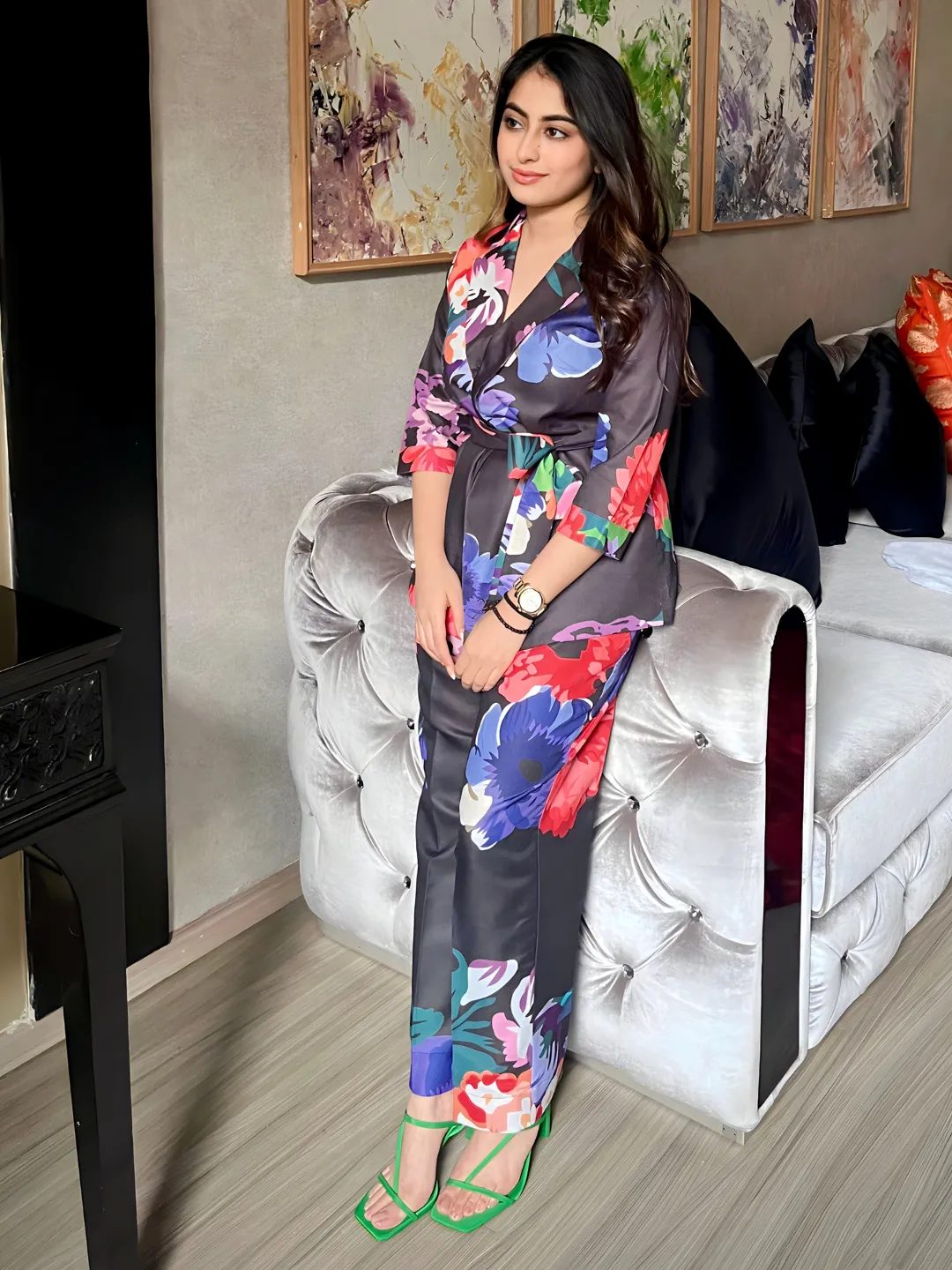 Printed Linen 2 Piece Jacket and Pants Set