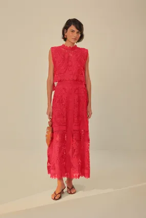 Red Toucan Guipure Midi Skirt Red Toucan Guipure Midi Skirt