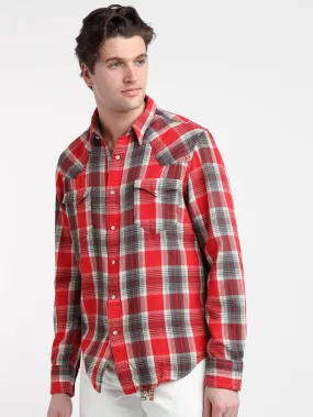 Red/Grey Slim Fit Plaid Twill Western Shirt Red/Grey Slim Fit Plaid Twill Western Shirt