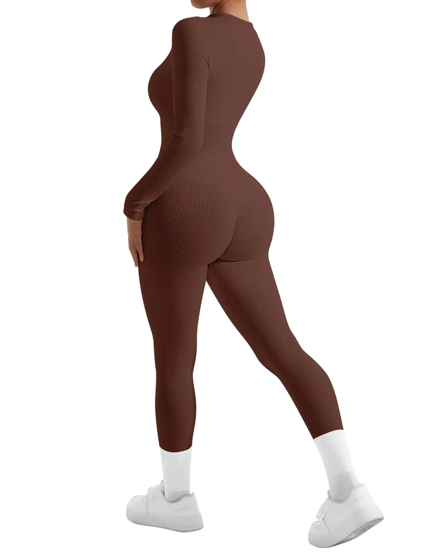 Ribbed Zip-Up Jumpsuit - Long Sleeve