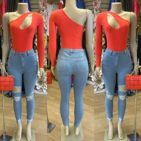 Shoulder Off View Action Bodysuit ( Coral) Shoulder Off View Action Bodysuit ( Coral)