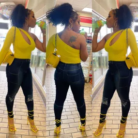 Shoulder Off  View Action Bodysuit ( Yellow) Shoulder Off  View Action Bodysuit ( Yellow)