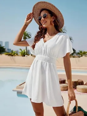 Smocked V-Neck Short Sleeve Dress Smocked V-Neck Short Sleeve Dress