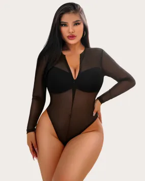 Snap Crotch Zipper Sheer Bodysuit Snap Crotch Zipper Sheer Bodysuit