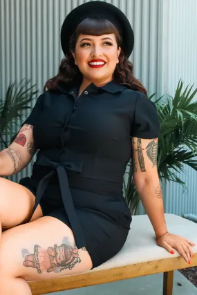 Stretchy Black Romper With Belt #BRS Stretchy Black Romper With Belt #BRS
