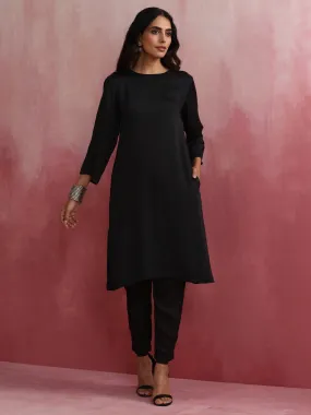 trueBrowns Black Modal Round Neck Kurta Co-ord Set trueBrowns Black Modal Round Neck Kurta Co-ord Set