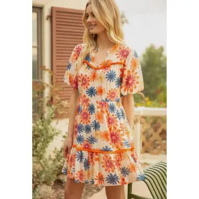 Vivian Fringe Detailed Yoke and HemPrint VOY Dress Vivian Fringe Detailed Yoke and HemPrint VOY Dress