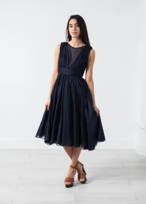 Voile V-Neck Dress in Navy Voile V-Neck Dress in Navy
