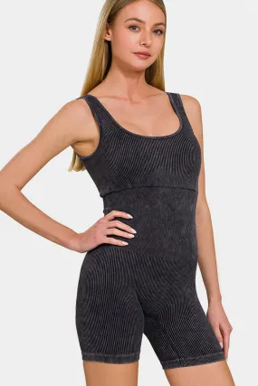 Washed Ribbed Romper with Pad - Online Exclusive Washed Ribbed Romper with Pad - Online Exclusive