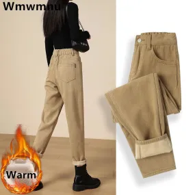 Winter Plush Baggy Ankle-length Jeans Velvet Lined High Waist Harem Denim Pants Vaqueros Pantalones Warm Thick Women Jeansy Winter Plush Baggy Ankle-length Jeans Velvet Lined High Waist Harem Denim Pants Vaqueros Pantalones Warm Thick Women Jeansy
