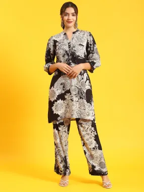 Women Black Floral Print Co-Ord Set Women Black Floral Print Co-Ord Set