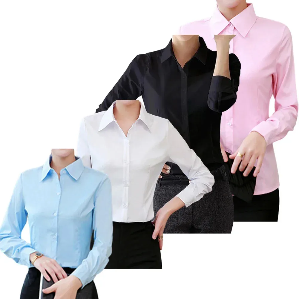 Women Shirt White Blouses Casual Long Sleeve Ladies Profession Slim Fit Tops