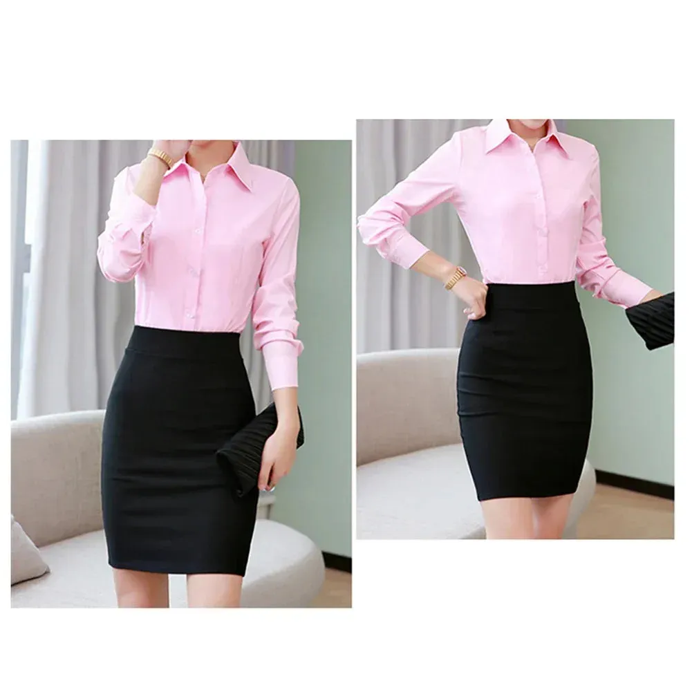 Women Shirt White Blouses Casual Long Sleeve Ladies Profession Slim Fit Tops