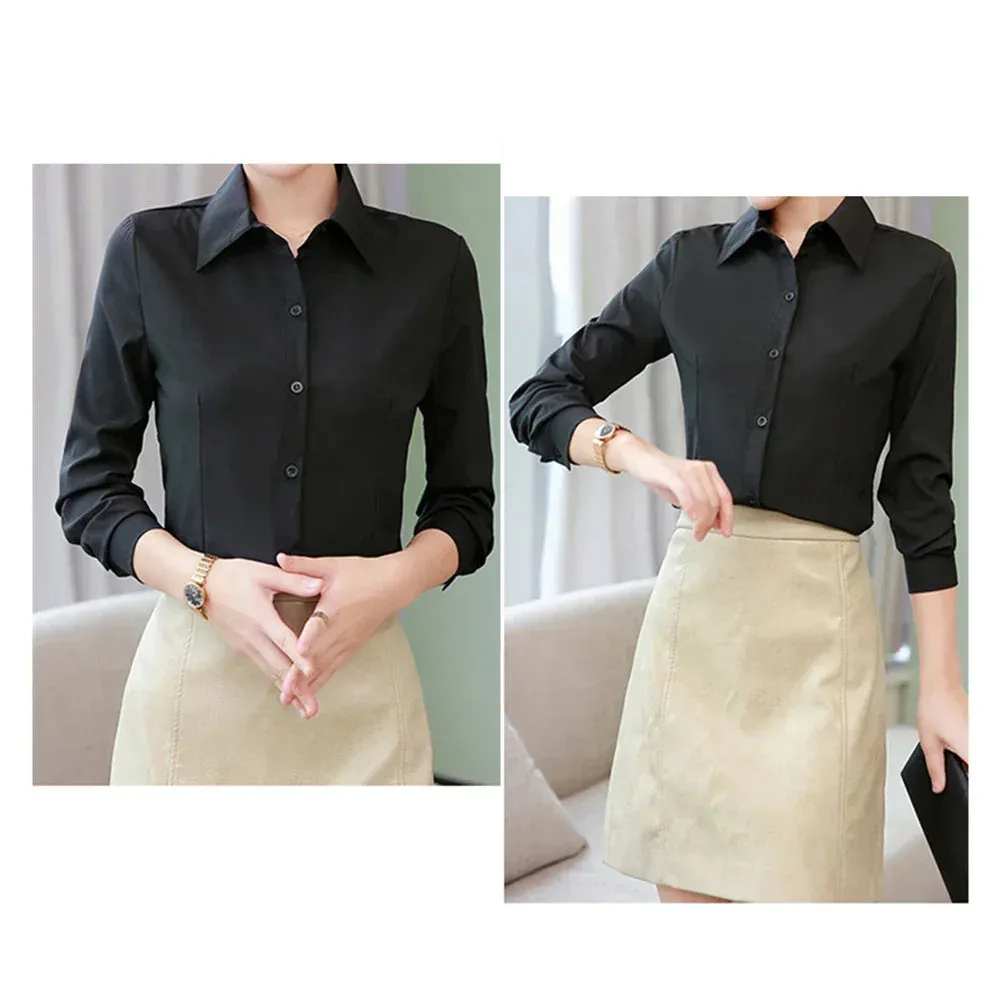 Women Shirt White Blouses Casual Long Sleeve Ladies Profession Slim Fit Tops