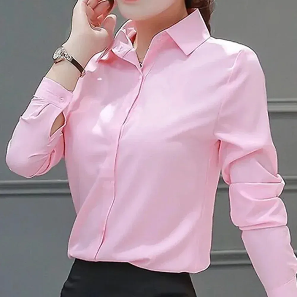 Women Shirt White Blouses Casual Long Sleeve Ladies Profession Slim Fit Tops