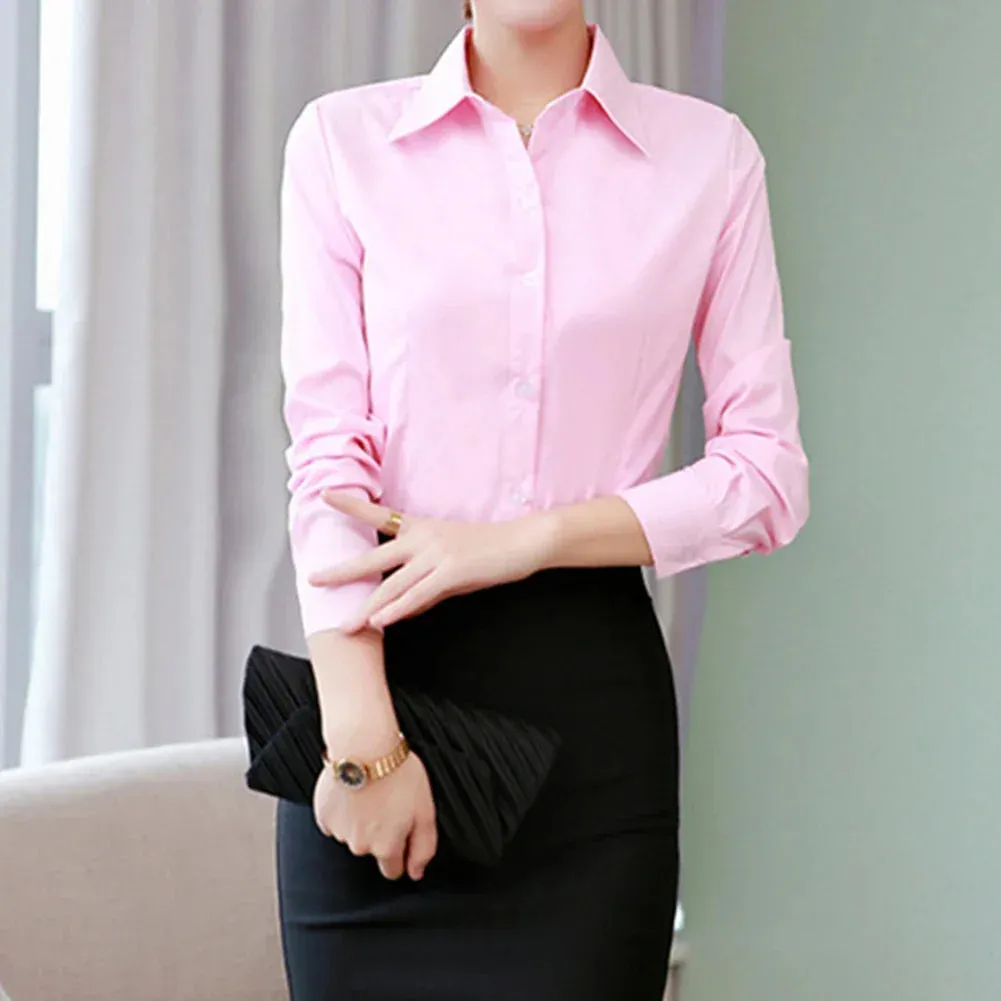 Women Shirt White Blouses Casual Long Sleeve Ladies Profession Slim Fit Tops