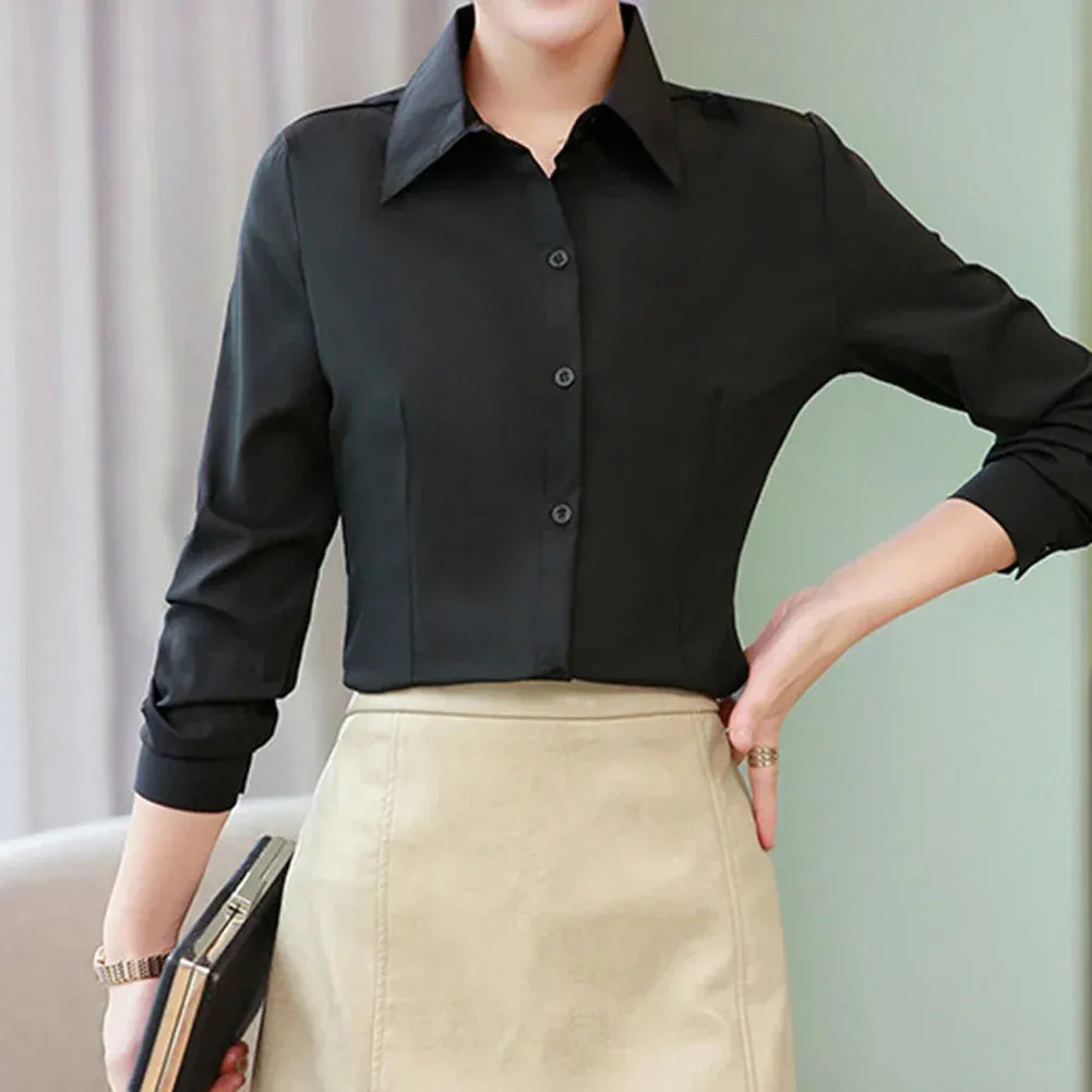 Women Shirt White Blouses Casual Long Sleeve Ladies Profession Slim Fit Tops